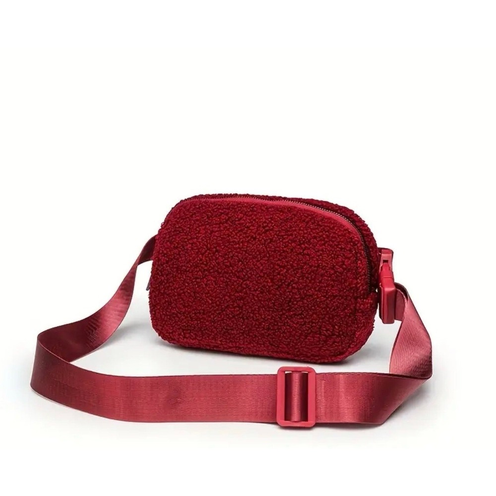 Burgundy Red Sherpa Fleece Belt Bag Crossbody Fanny Pack Purse